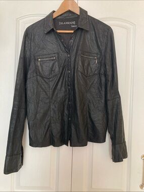 Blank NYC Black Faux Leather Snap-Front Shirt Jacket